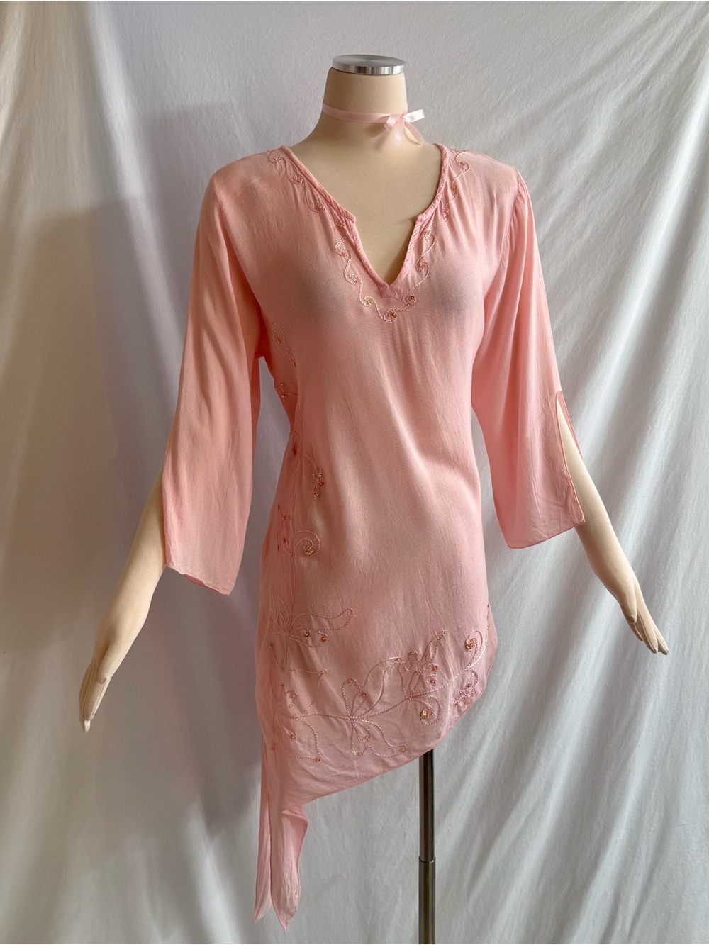 Pink Sequin Asymmetrical Tunic Top